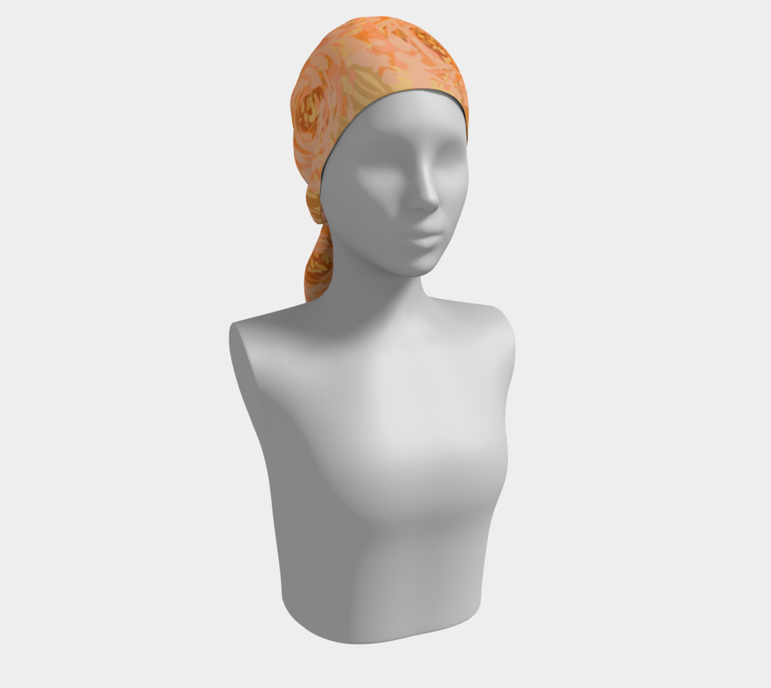 Queen of Petals Apricot Blooms Long Silk Scarf styled as sophisticated head wrap