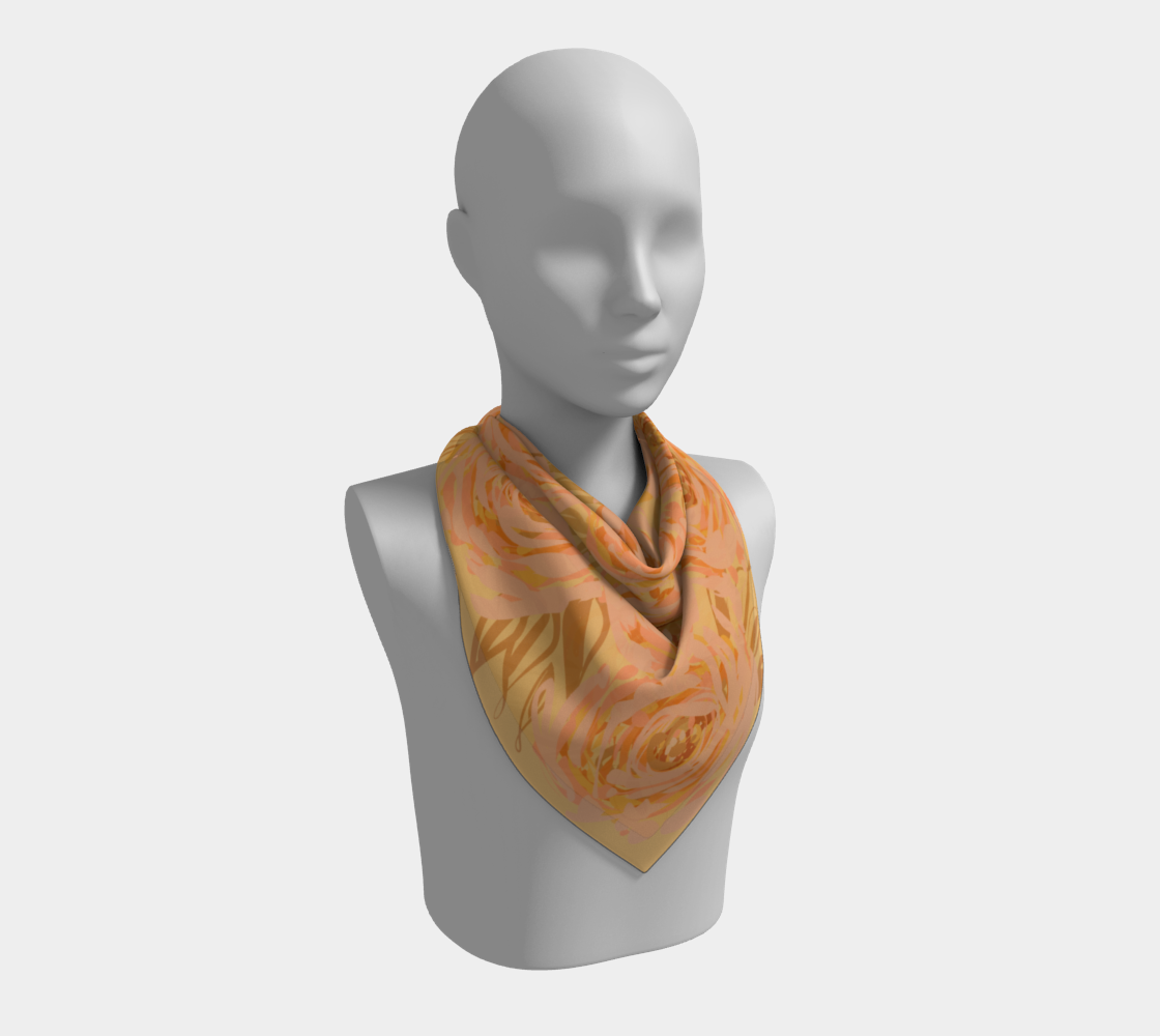 Queen of Petals Apricot Blooms 26 inch Square Silk Scarf demonstrating versatile styling