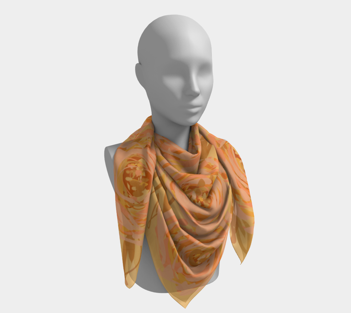 Queen of Petals Apricot Blooms 50 inch Square Silk Scarf styled as full wrap