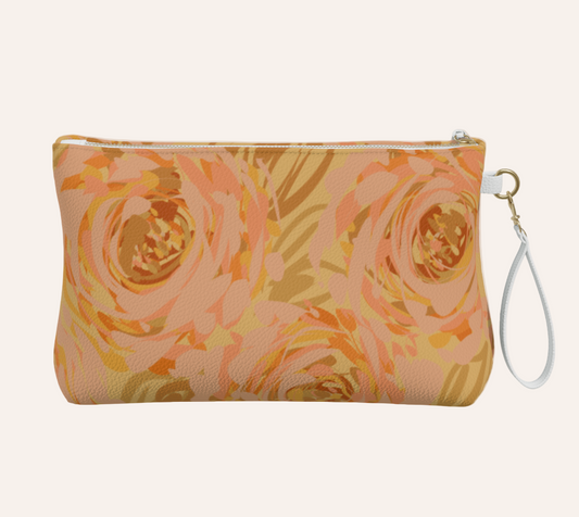 Queen of Petals Apricot Blooms Vegan Leather Clutch back view showing texture detail