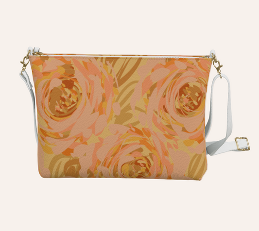 Queen of Petals Apricot Blooms Vegan Leather Crossbody Purse back view showing leather texture