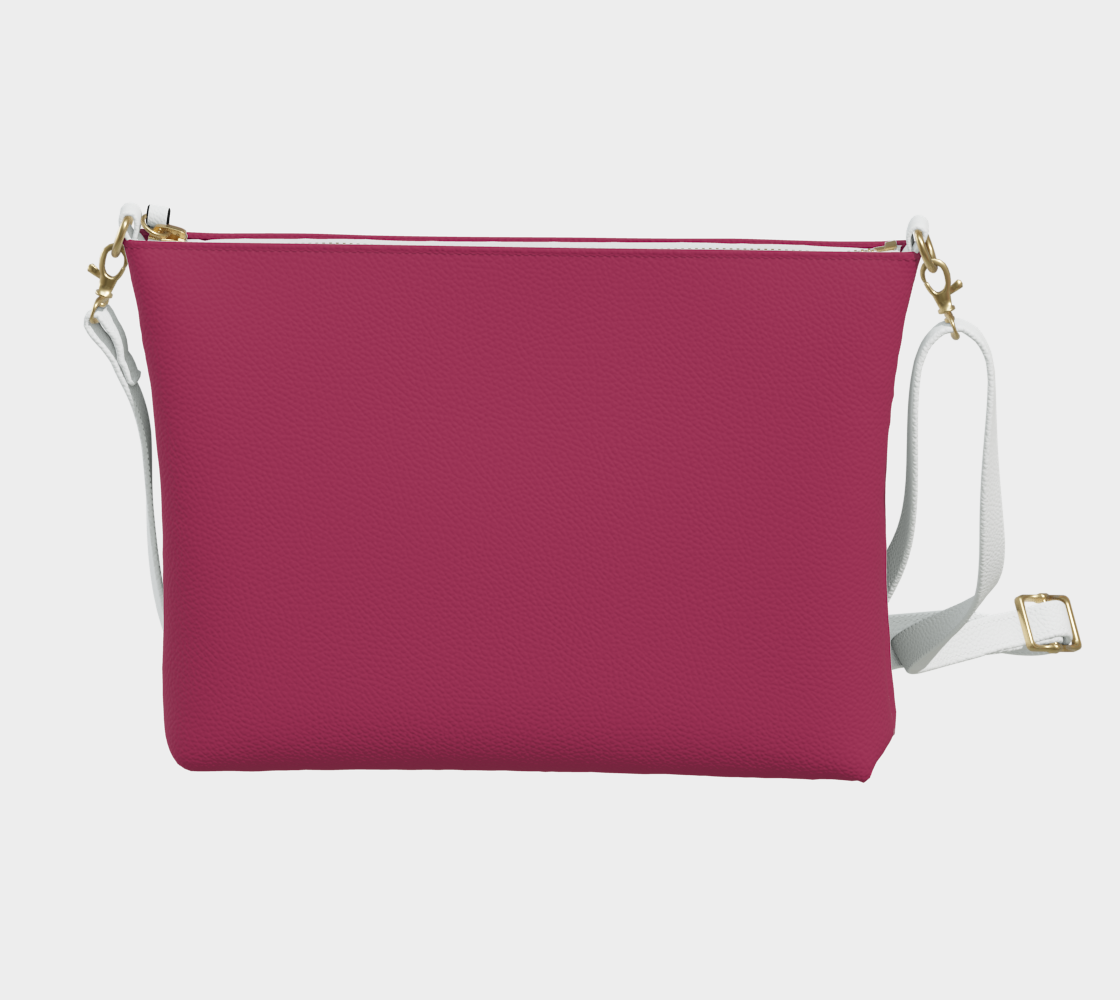 Queen of Petals Berry Cane Dark Berry Crossbody, back view with metal zipper and navy twill interior lining