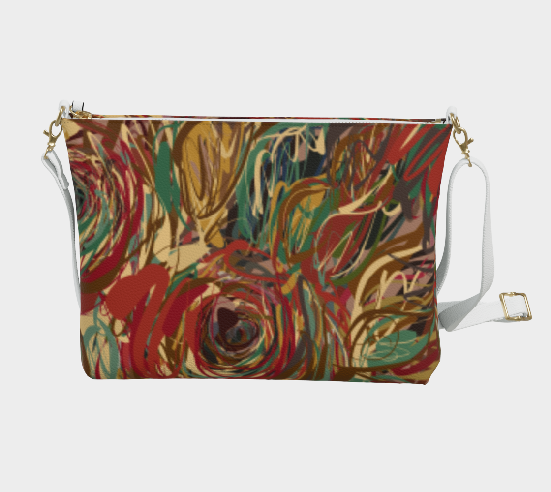 Queen of Petals Boho Roses Vegan Leather Crossbody Purse, back view with adjustable strap