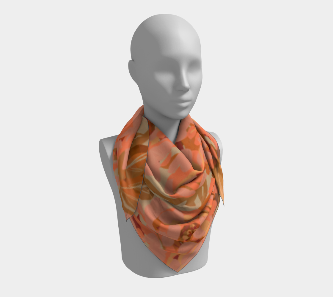 Queen of Petals Copper Sunset Square Silk Scarf, 36 by 36 inch size, featuring autumn-inspired colors