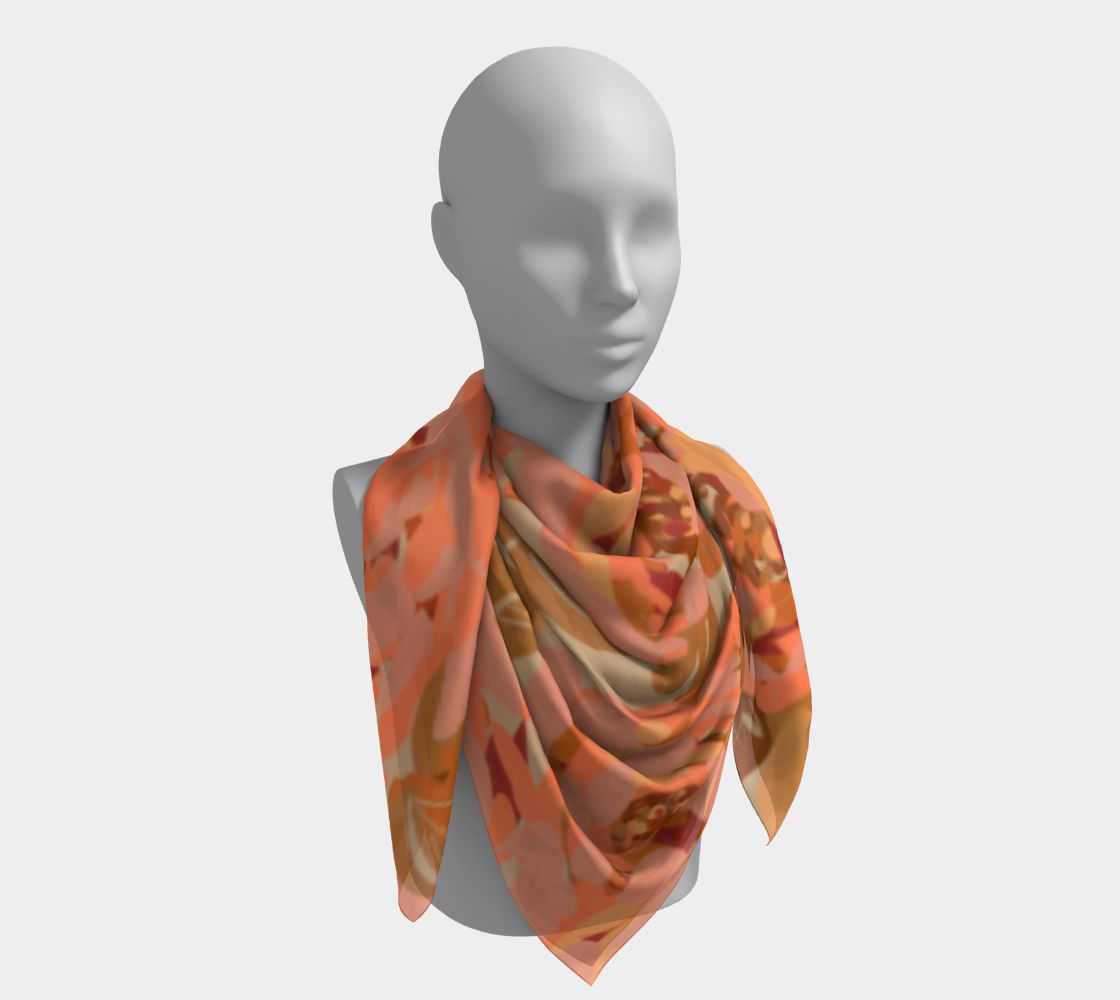 Queen of Petals Copper Sunset Square Silk Scarf, 50 by 50 inch size, large format in warm earth tones