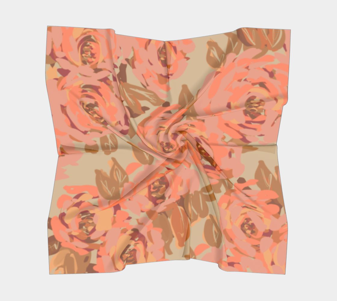 Queen of Petals Copper Sunset Square Silk Scarf, full view, featuring warm amber and rust tones