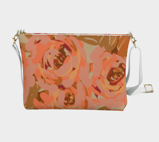 Queen of Petals Copper Sunset Vegan Leather Crossbody, back view, showing metal zipper closure