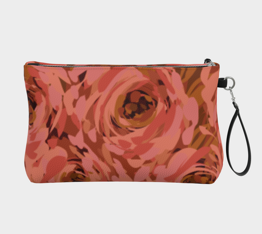 Queen of Petals Coral Bronze Vegan Leather Clutch, back view showing construction details