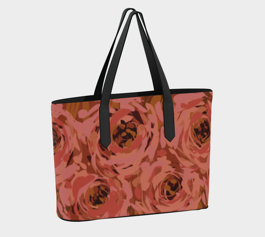 Queen of Petals Coral Bronze Vegan Leather Tote, back view showing structured silhouette