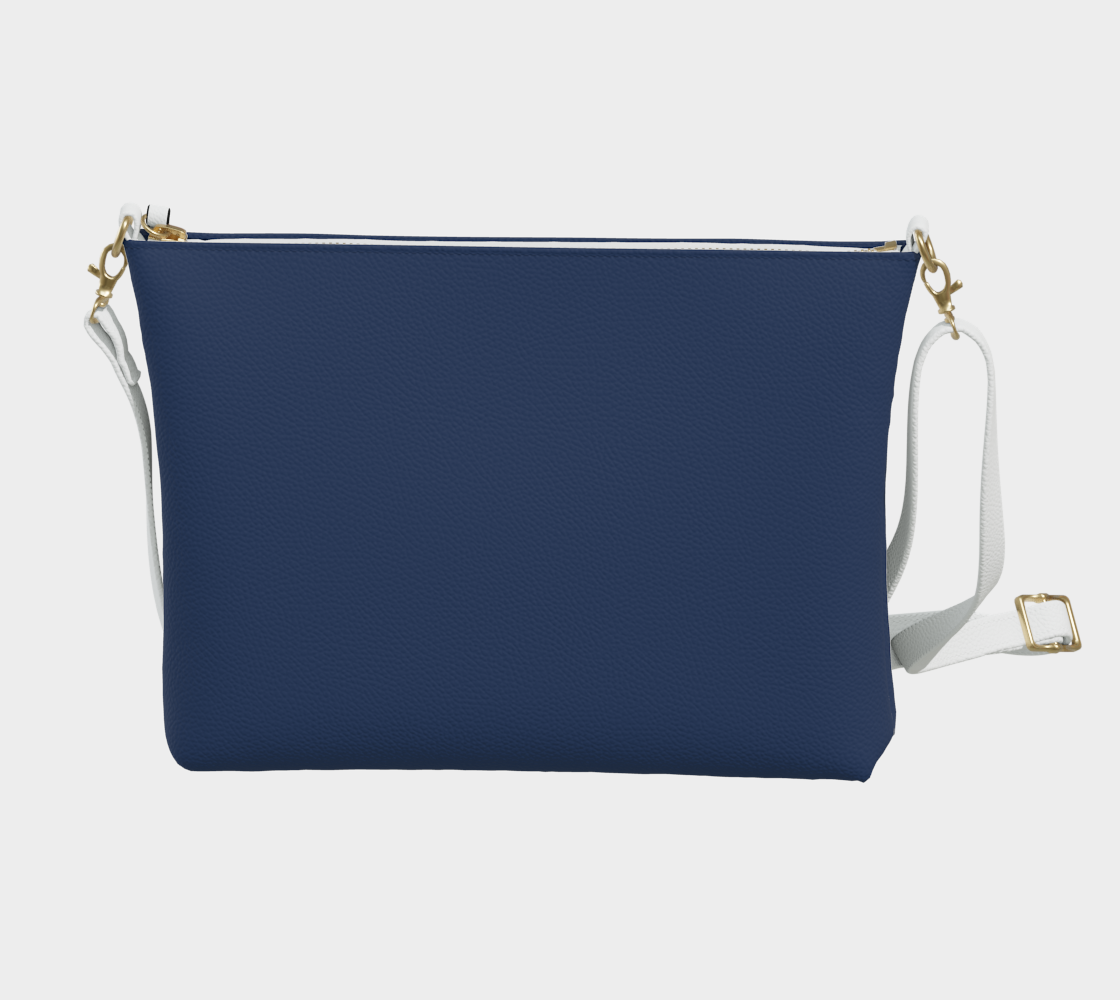 Queen of Petals deep navy vegan leather crossbody purse, back view with metal zipper