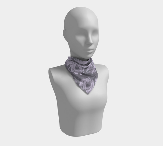 Queen of Petals Lavender Smoke Square Silk Scarf, compact size, pearl gray accents