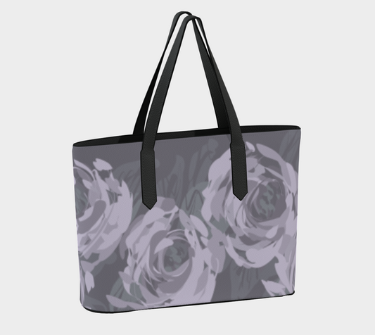 Queen of Petals Lavender Smoke Vegan Leather Tote Bag, back view, pebbled vegan leather texture