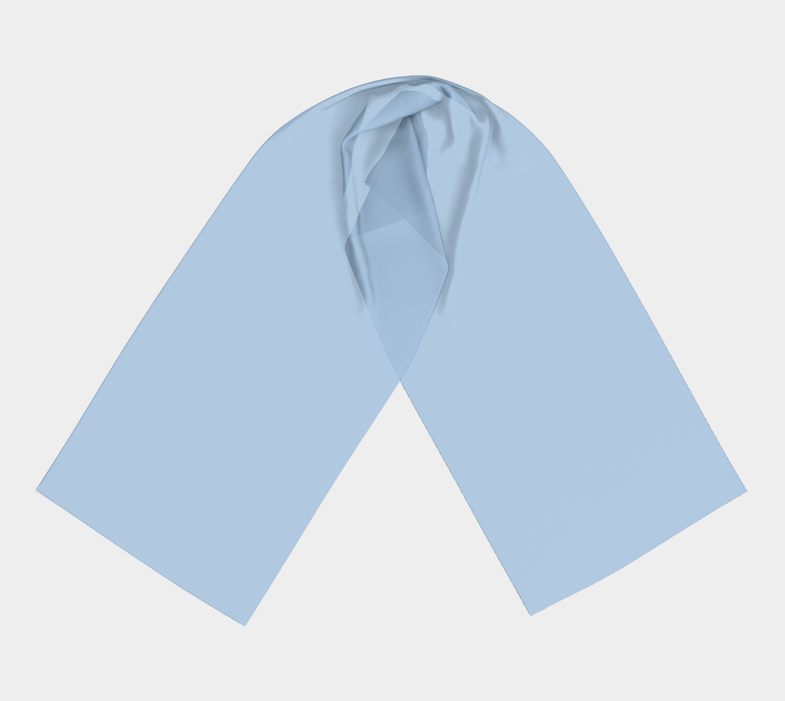 Queen of Petals Sky Blue Long Scarf from the Royal Blue Collection, full view, lightweight silk in soft sky blue tone, 16 by 72 inches