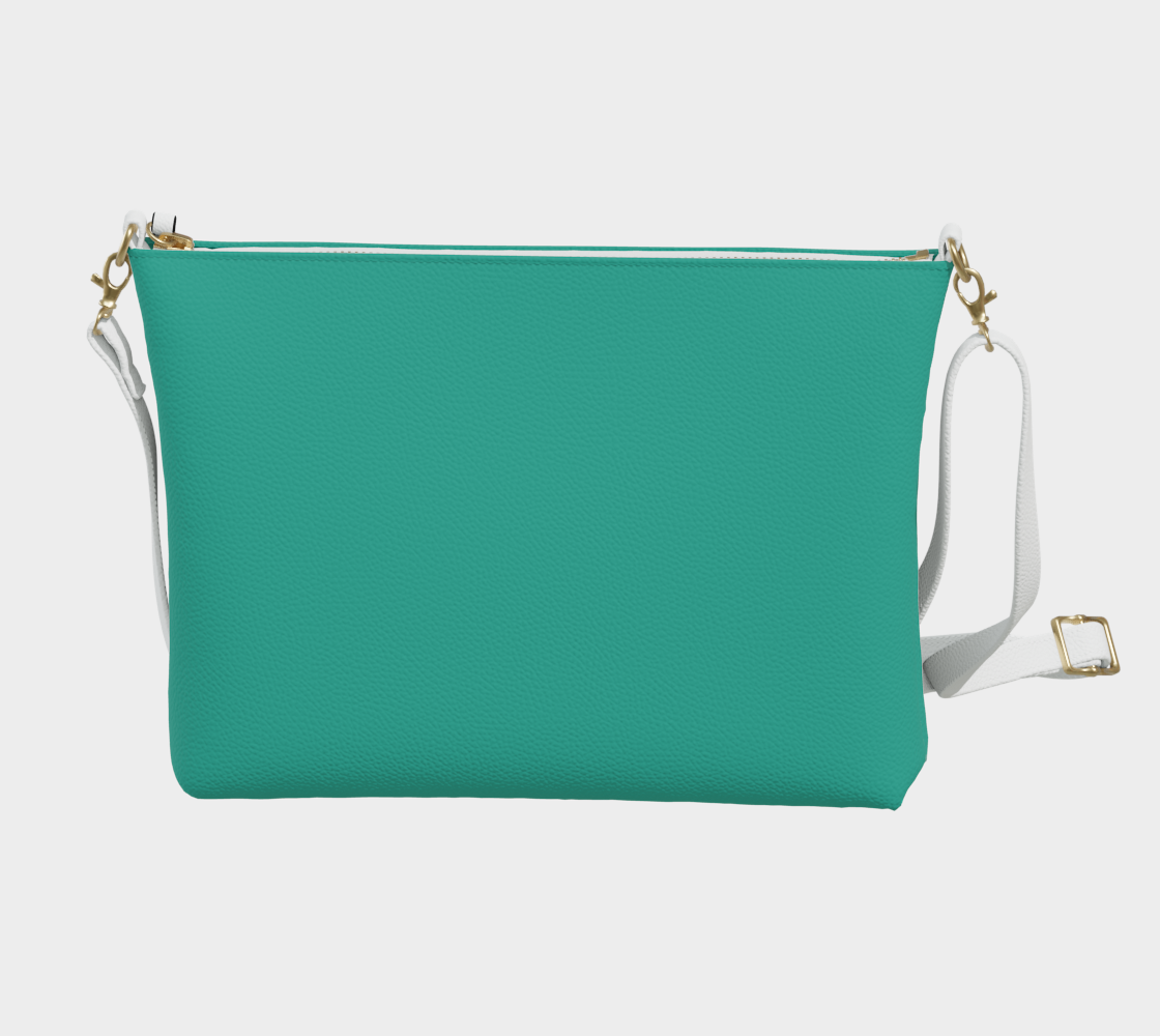 Queen of Petals Teal Collection Teal Crossbody back view showing vegan pebble leather and strap attachments