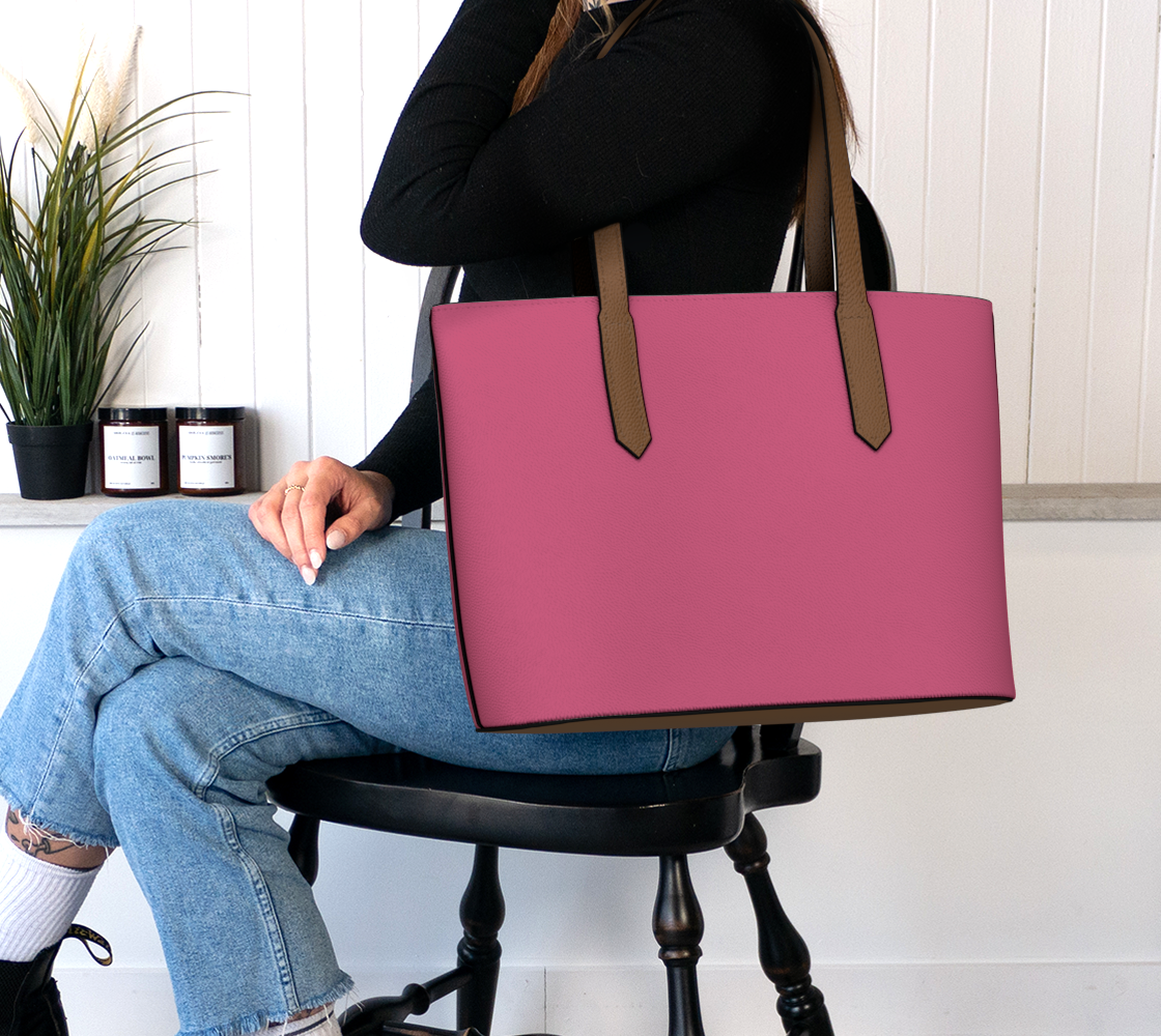 Queen of Petals The Tender Deep Cerise Tote, worn on shoulder, 18" × 12" × 5" work bag capacity