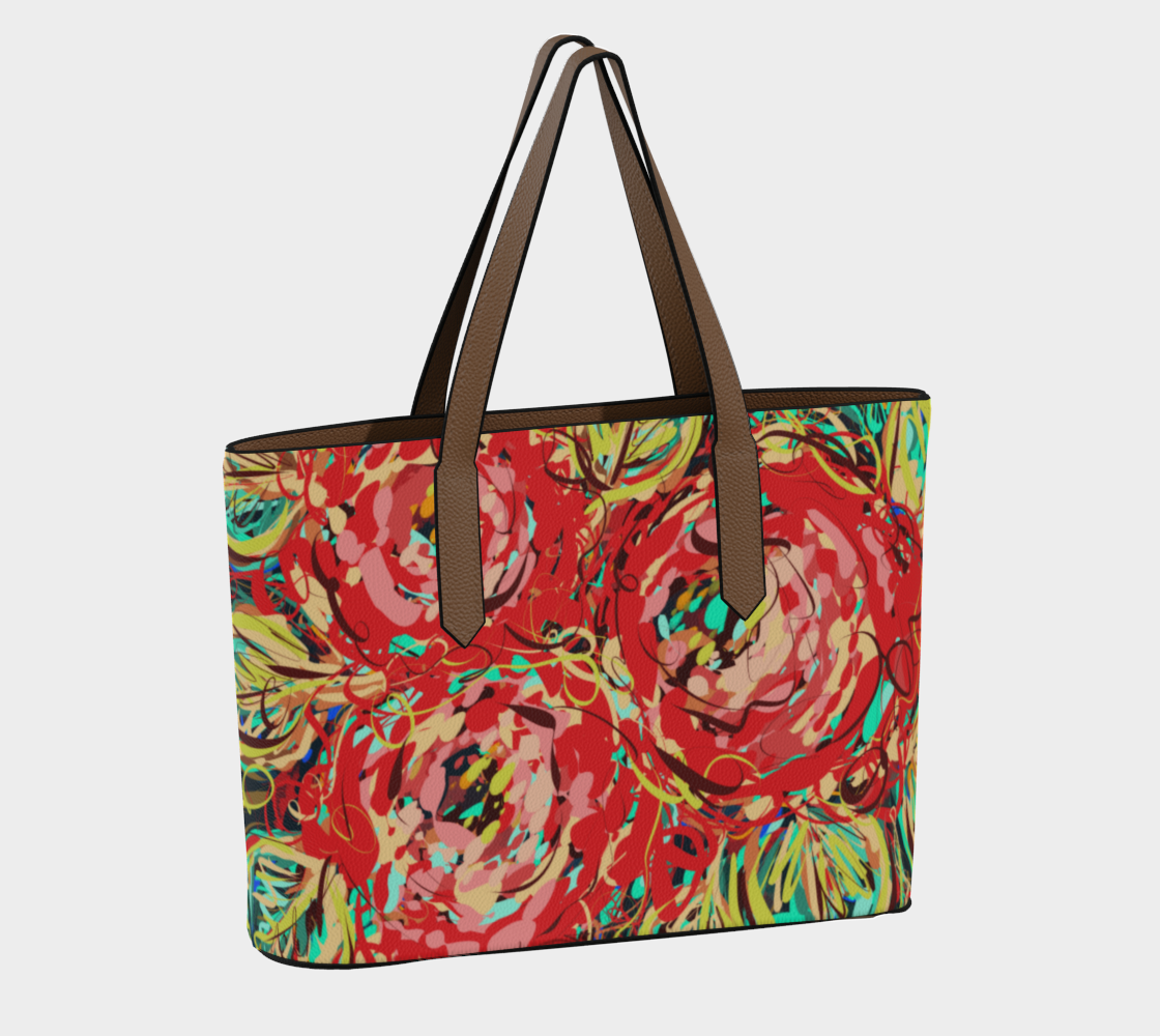 Adelaide Collection Vegan Leather Tote Bag in Floral, back view. Featuring intricate swirls and dynamic brushstrokes, this tote is both stylish and functional, with ample space for a 16” laptop and more, making it the perfect accessory for work, school, or travel.