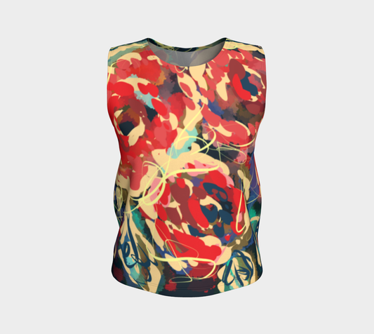 Anouk Collection Loose Tank Top in Floral, featuring bold, vibrant florals in deep reds, teals, and soft neutrals. A relaxed fit designed for comfort and style, perfect for layering or pairing with leggings for casual wear.