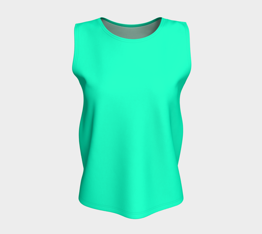 Blythe Collection Loose Tank Top in Aqua Dream, front view. This vibrant, relaxed-fit tank top is made from soft peach skin jersey fabric, blending comfort and style effortlessly. Perfect for layering or pairing with yoga leggings.