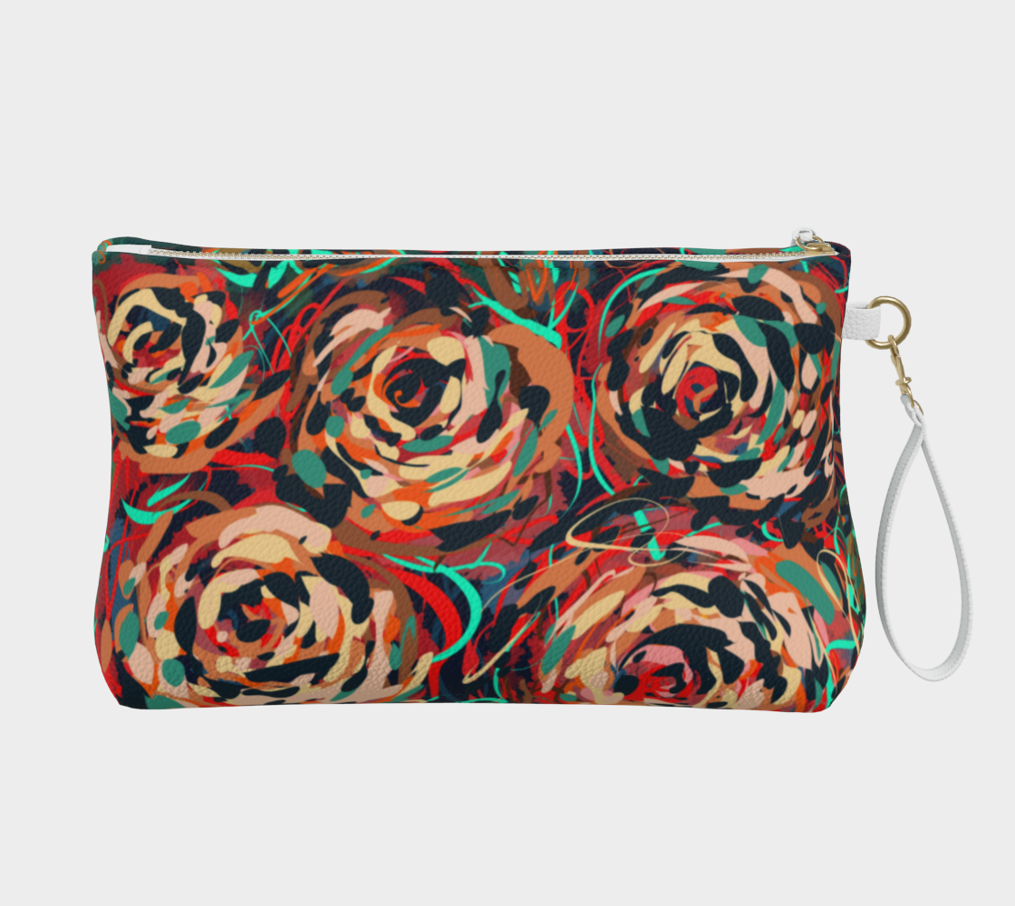 Blythe Collection Vegan Leather Makeup Bag in Floral, back view. Featuring durable navy twill lining, this eco-friendly bag is printed with permanent UV inks for vibrant, long-lasting color, designed to keep your essentials organized while looking fabulous.