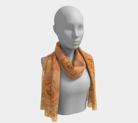 Queen of Petals Apricot Blooms Long Silk Scarf draped as elegant shoulder throw