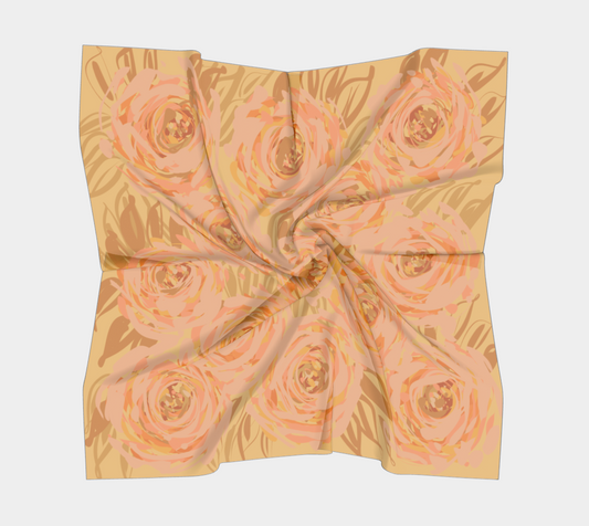 Queen of Petals Apricot Blooms Square Silk Scarf in warm peach and golden honey tones
