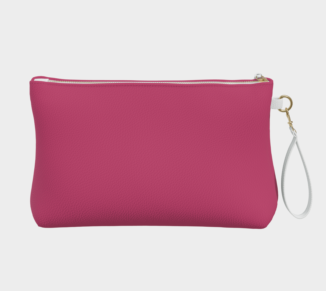 Queen of Petals Berry Cane Berry Red Clutch, back view showing metal zipper with matching pull