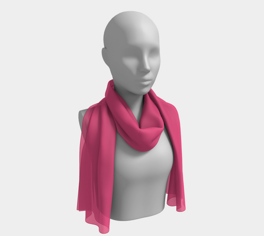 Queen of Petals Berry Cane Deep Raspberry Long Silk Scarf, draped as shoulder throw, premium silk in deep raspberry tone