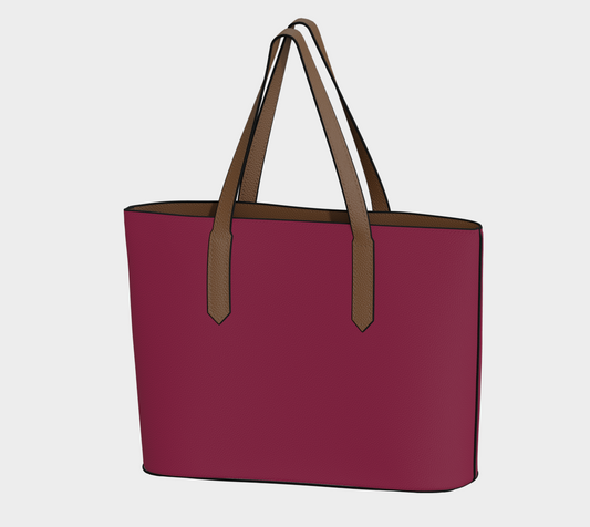 Queen of Petals Berry Cane Wine Berry Tote, front view, smooth vegan pebble leather in wine berry tone