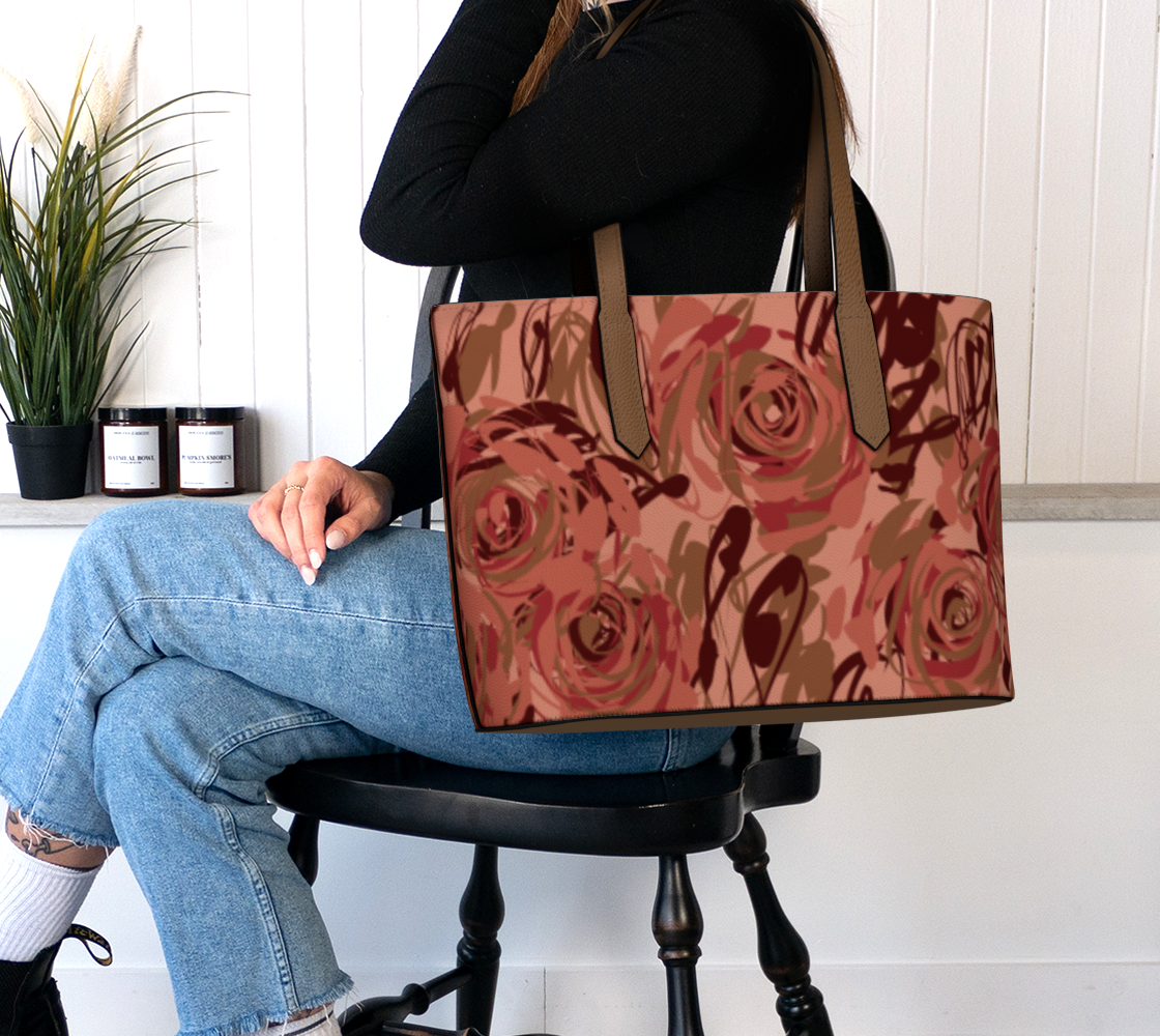 Queen of Petals Blush Pink Vegan Leather Tote Bag, worn on shoulder, showing everyday functionality