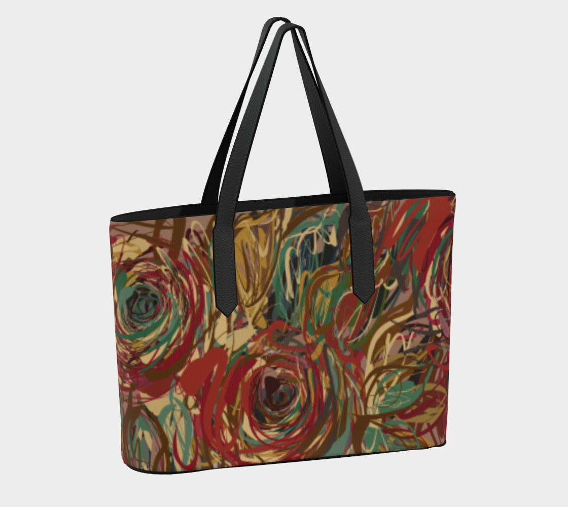 Queen of Petals Boho Roses Vegan Leather Tote Bag, back view showing structured design