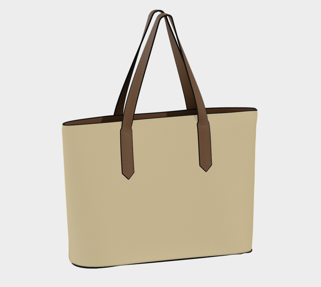 Queen of Petals Champagne Vegan Leather Tote Bag, back view, displaying champagne tone