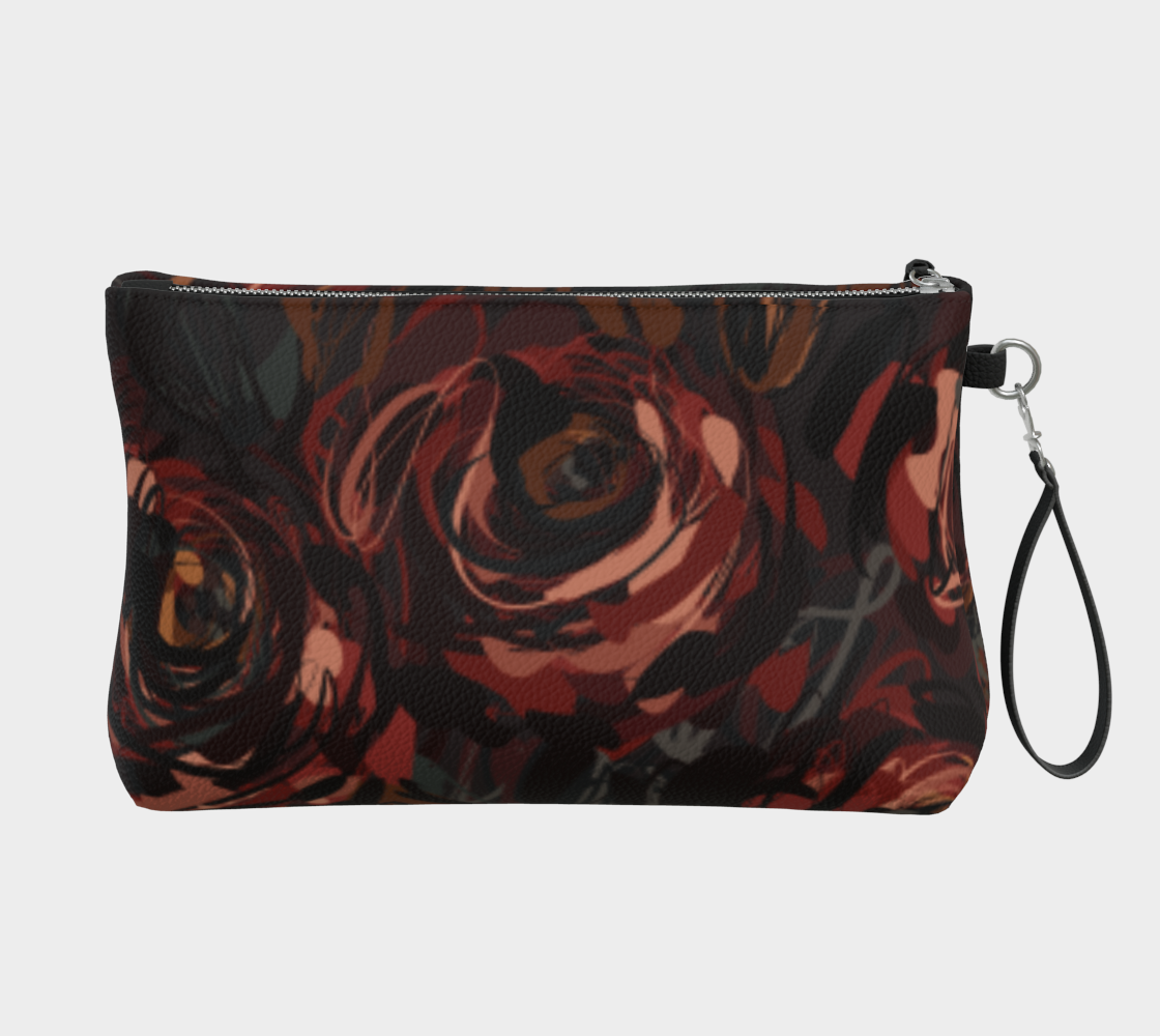 Queen of Petals Château Noir Vegan Leather Clutch, back view, black pebble leather
