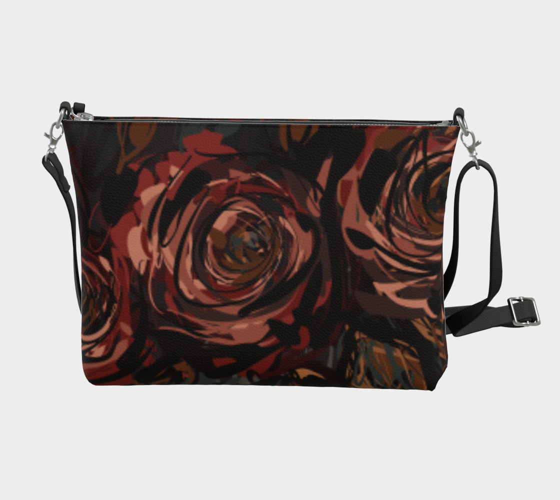 Queen of Petals Château Noir Vegan Leather Crossbody Purse, back view, adjustable strap