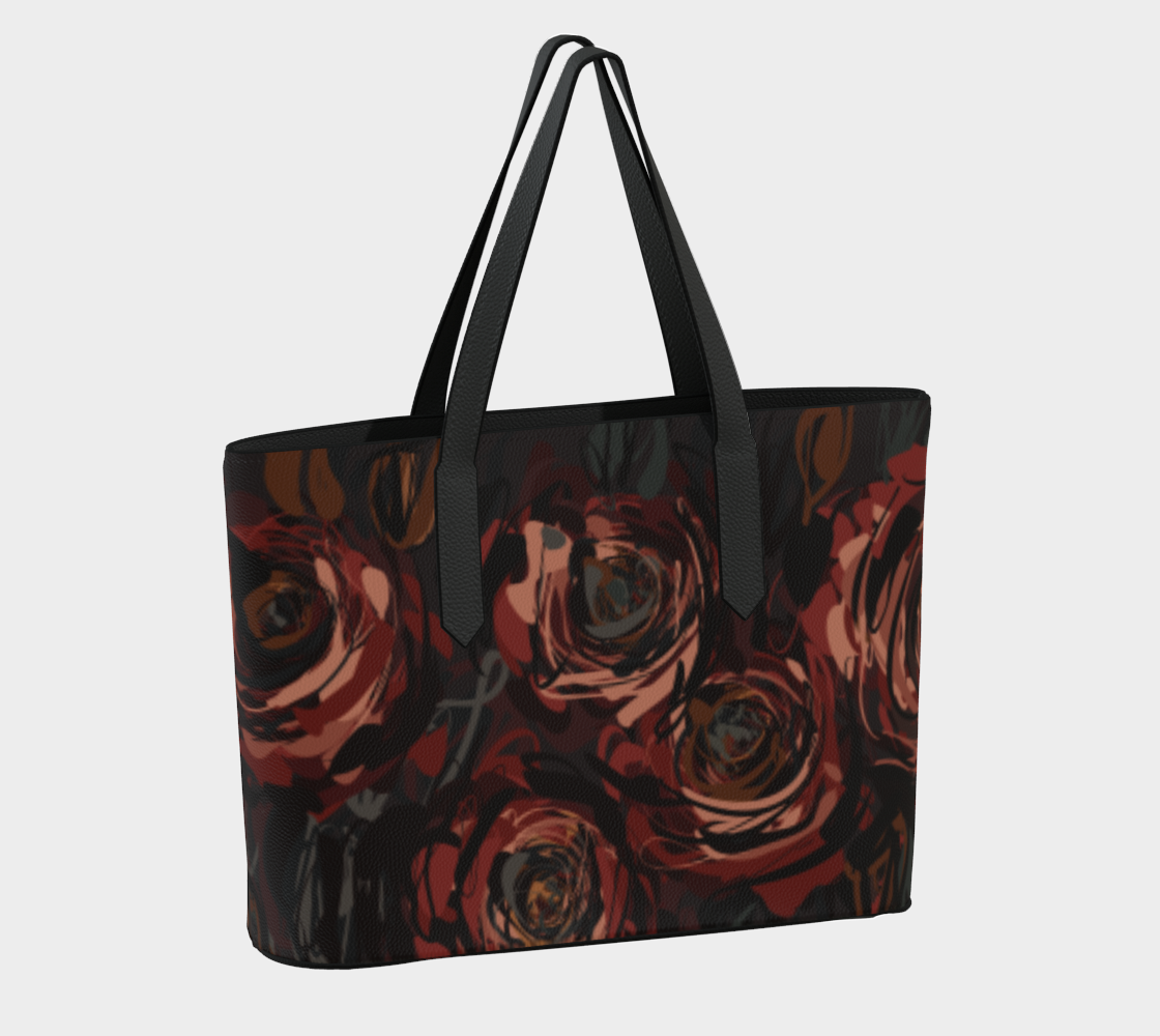 Queen of Petals Château Noir Vegan Leather Tote Bag, back view, pebble leather texture