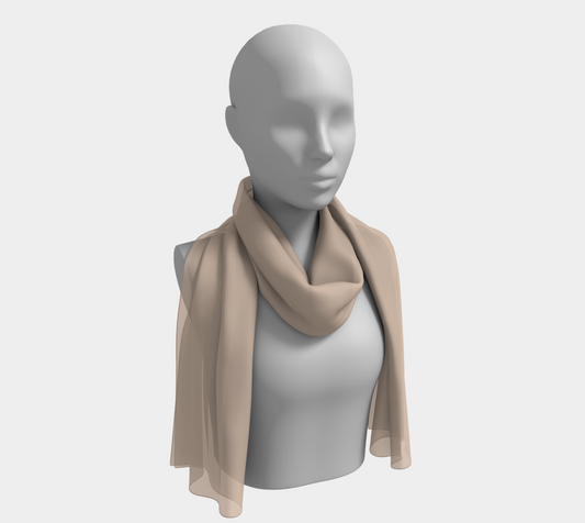Queen of Petals Chocolate Brown Cacao Cream Long Scarf draped as shoulder throw showing silk drape