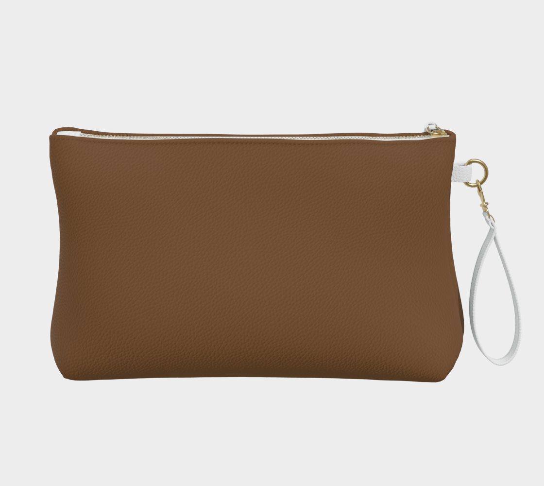 Queen of Petals Chocolate Brown Mocha Clutch back view with navy lining visible through zipper