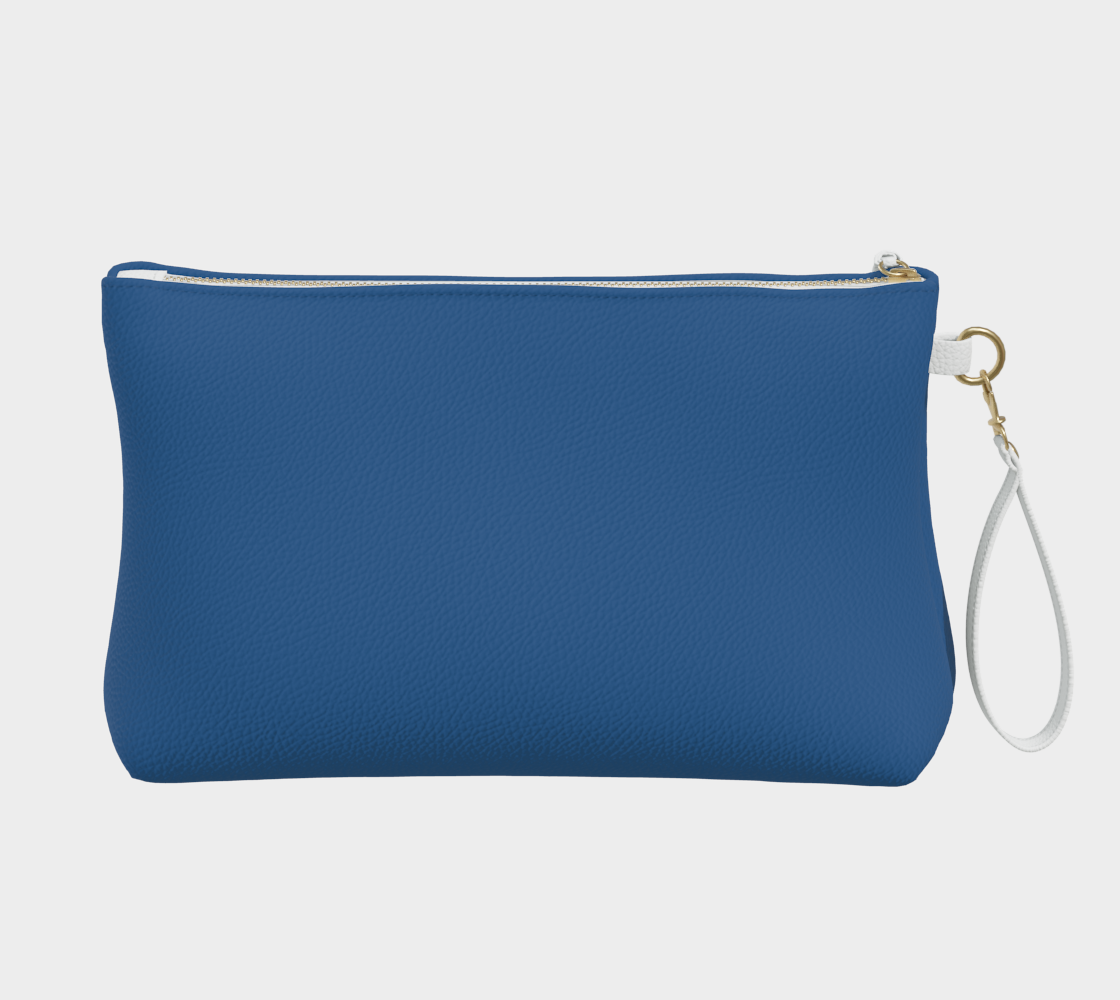 Queen of Petals Cobalt Clutch back view showing navy twill lining, metal zipper, and cobalt blue vegan leather construction