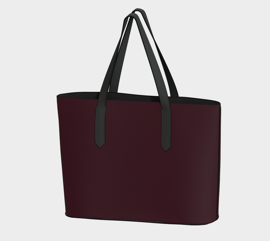 Queen of Petals Darkest Merlot Tote Bag, front view, deepest burgundy vegan pebble leather