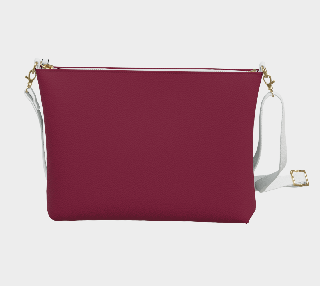 Queen of Petals Deep Burgundy Crossbody Purse, back view, showing adjustable strap hardware
