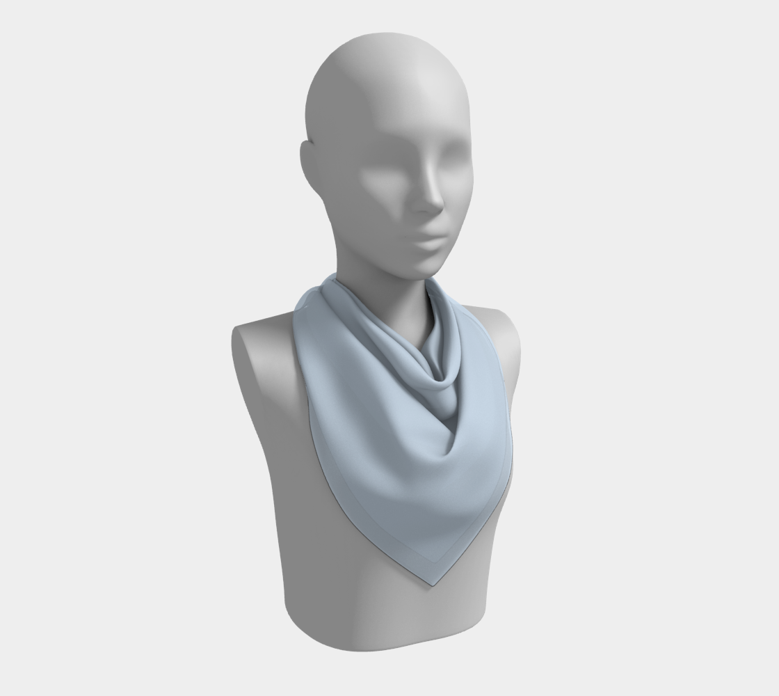 Queen of Petals Ice Blue Square Scarf, 26 by 26 inches, demonstrating versatile ice blue silk, classic neck scarf size