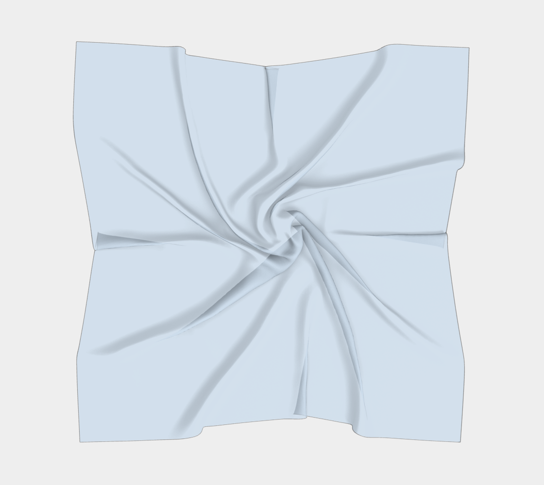 Queen of Petals Ice Blue Square Scarf from the Royal Blue Collection, full view in pale ice blue silk, luxury square scarf