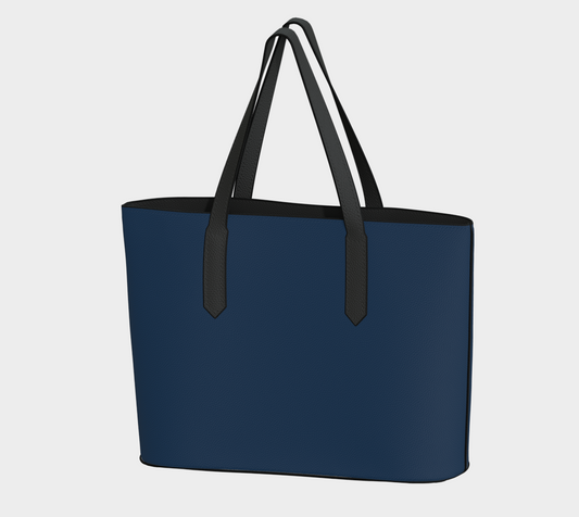 Queen of Petals Indigo Tote Bag from the Royal Blue Collection, front view, vegan pebble leather in deep indigo blue, 18 by 12 by 5 inches