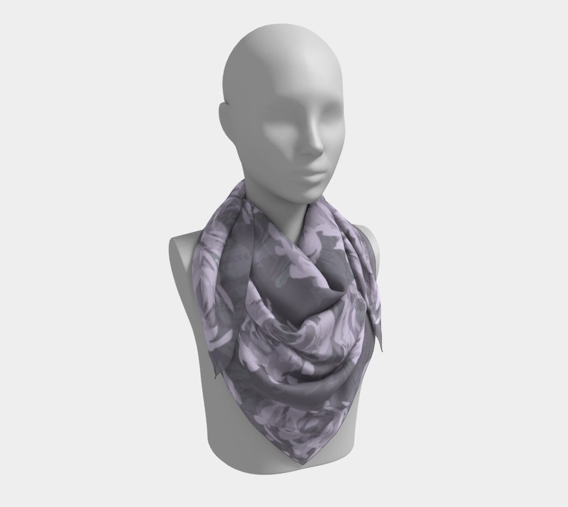 Queen of Petals Lavender Smoke Square Silk Scarf, large size, muted lavender tones