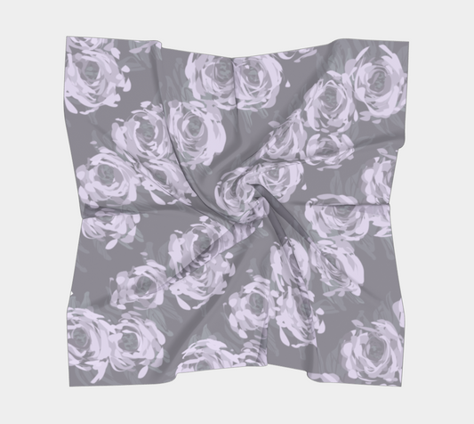 Queen of Petals Lavender Smoke Square Silk Scarf, full view, silk charmeuse in muted lavender