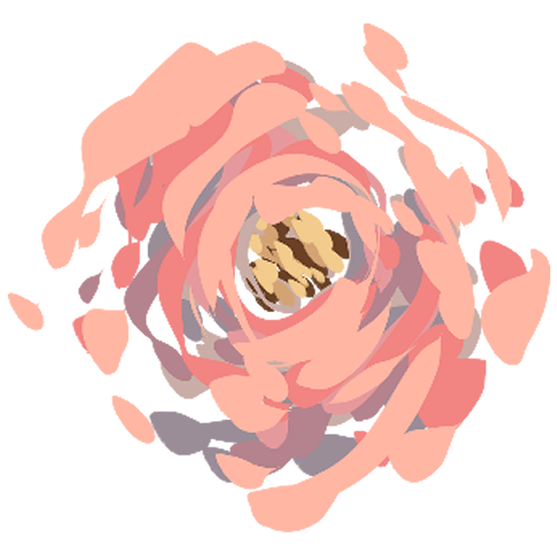 Queen of Petals logo featuring an abstract design of a rose in pink and purple colors.