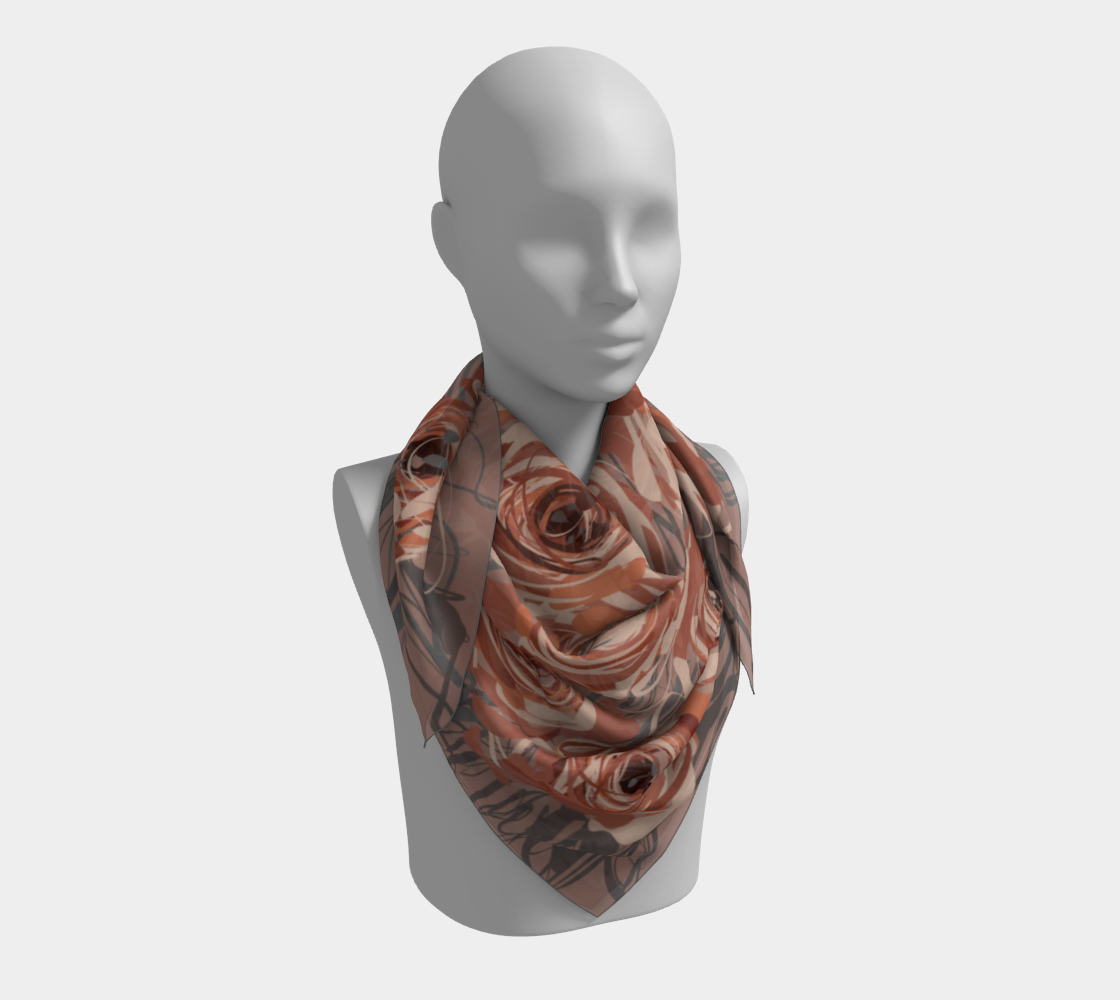 Queen of Petals Mauve Rose Square Silk Scarf, 36 by 36 inch size, showing full rose pattern with grey leaf detail