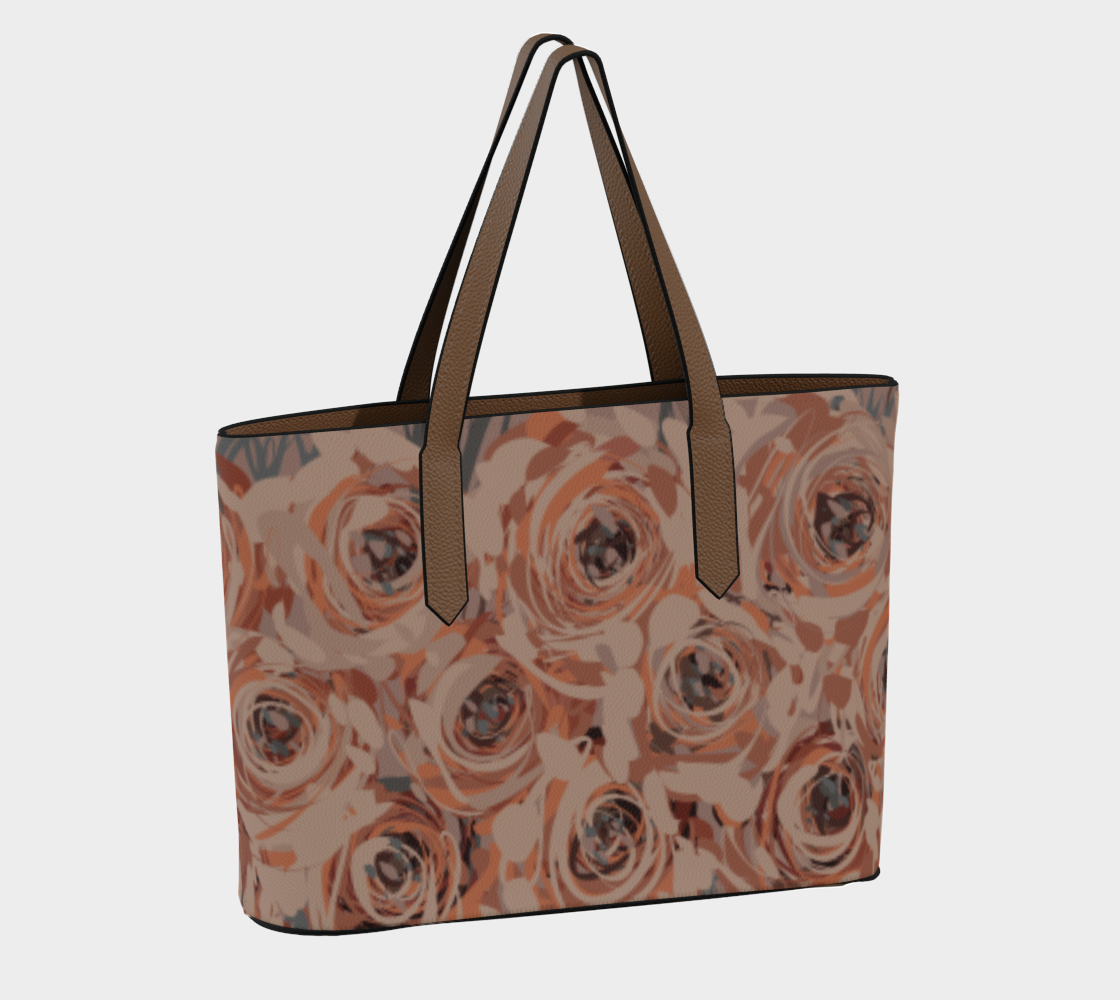 Queen of Petals Mauve Rose Vegan Leather Tote Bag, back view, showing structured silhouette