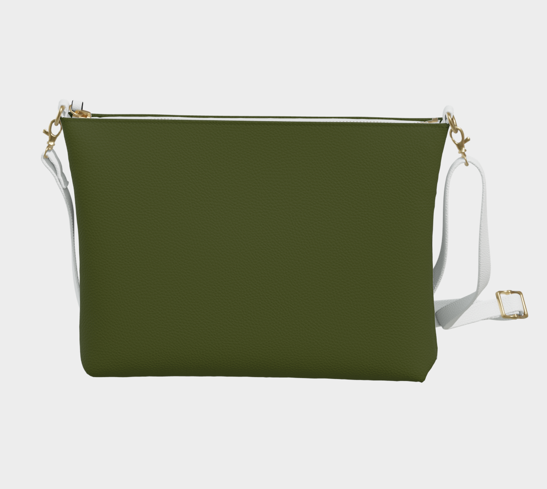 Queen of Petals Olive Green Collection Forest Moss Crossbody Purse, back view in deep forest moss green