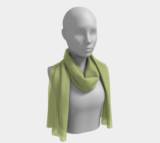 Queen of Petals Olive Green Collection Herb Green Long Scarf, draped as shoulder throw, silk flowing naturally