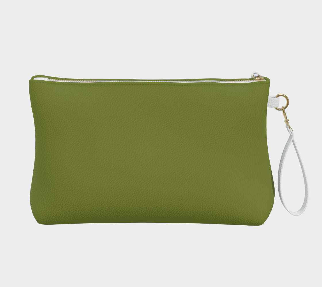 Queen of Petals Olive Green Collection Moss Green Clutch, back view showing pebbled vegan leather texture